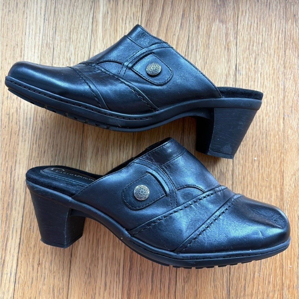 Earth Origins Black Leather Mule Comfort Shoes Size 8.5